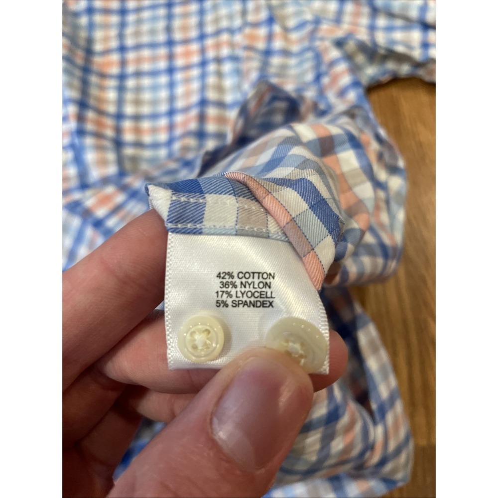 Peter Millar Men's Button‎ Down Performance Shirt Blue Pink Plaid Size Large - Picture 5 of 9